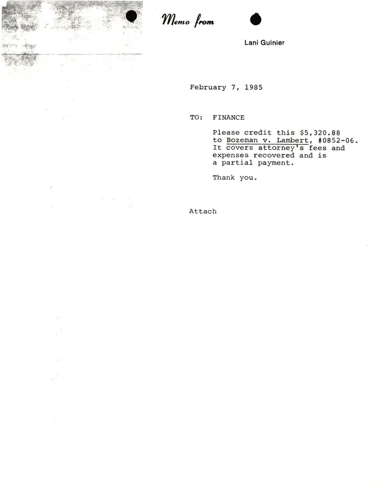Memorandum from Lani Guinier to Finance preview