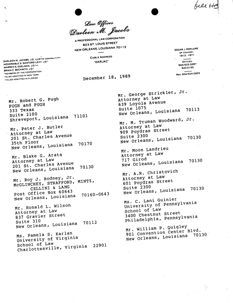 Correspondence from Beckwith to All Counsel; Motion for Leave to Intervene as Amicus Curiae by Supreme Court Justice for Orleans, Inc. preview