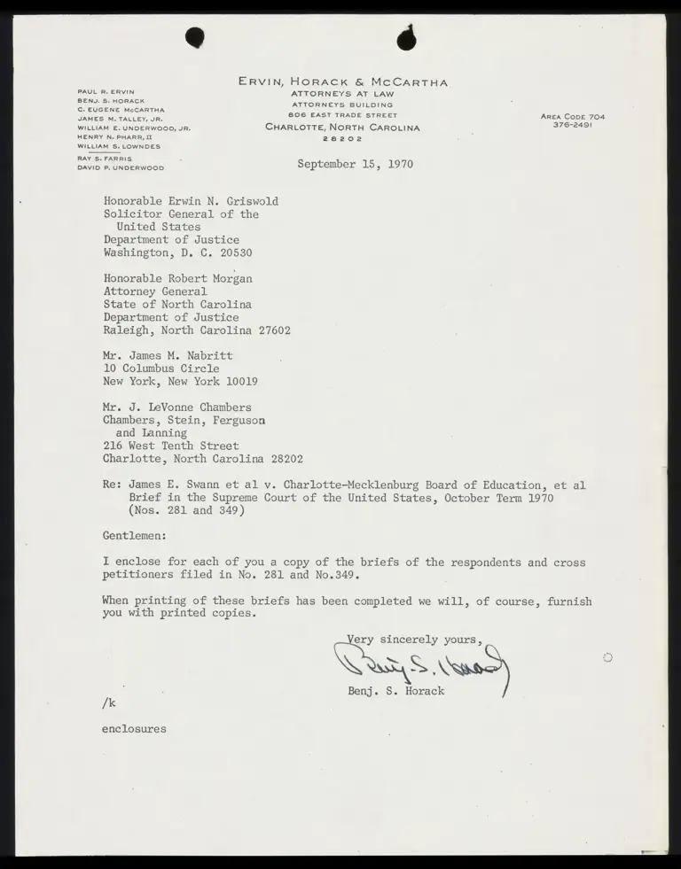 Correspondence from Horack to Counsel Re: Brief of Respondents preview