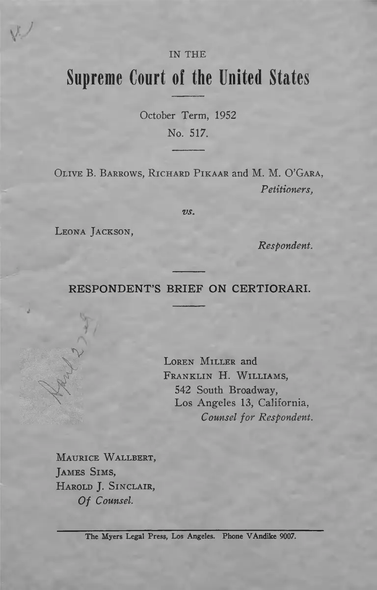 Barrows v. Jackson Respondent's Brief on Certiorari preview