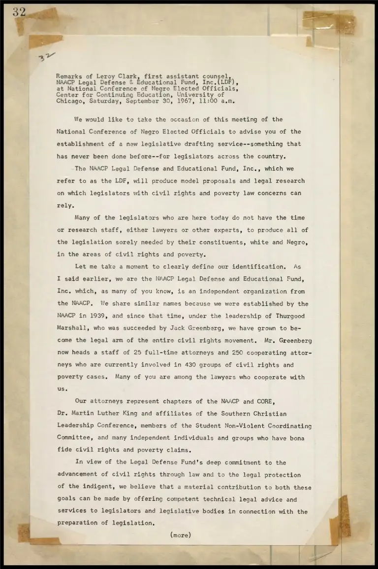 Remarks of Leroy Clark at National Conference of Negro Elected Officials, Univ. of Chicago preview