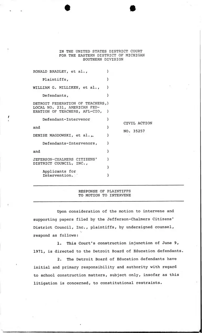 Response to Plaintiffs to Motion to Intervene preview