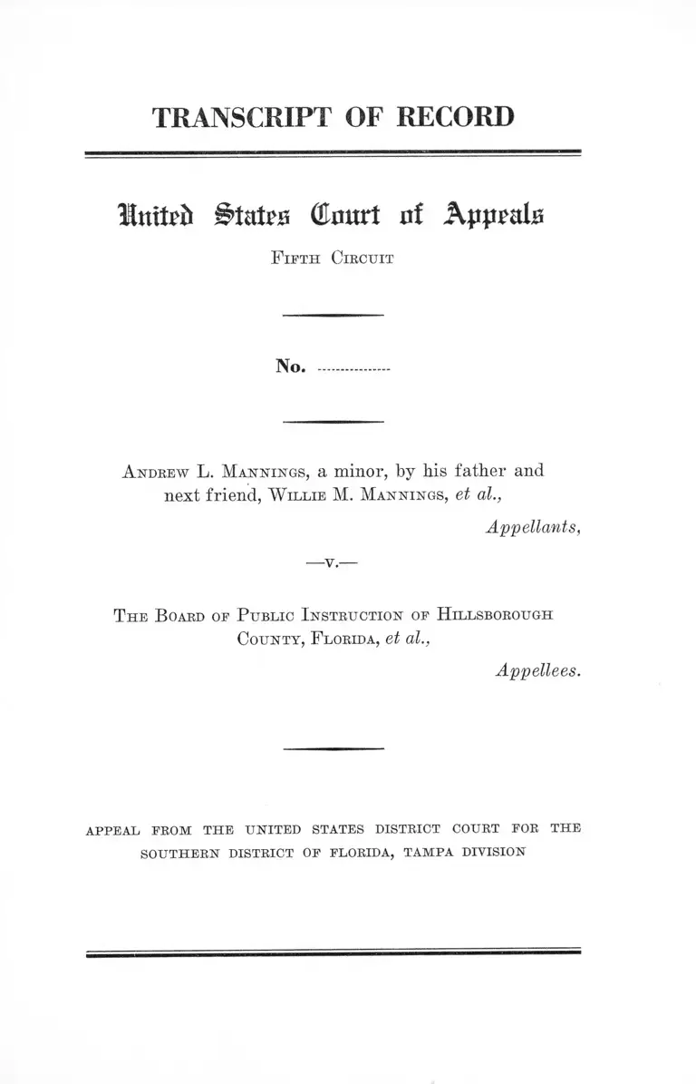 Mannings v. Board of Public Instruction of Hillsborough County, Florida Transcript of Record preview