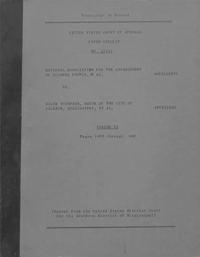 NAACP v. Thompson Transcript of Record Vol. VI preview