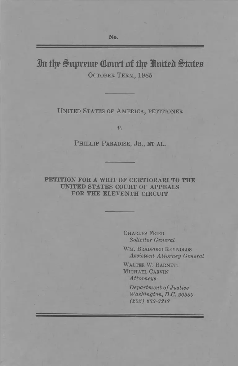 United States v. Paradise, Jr. Petition for Writ of Certiorari preview