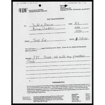 Fax to Co-Counsel from Cox RE: Joint Appendix and Designations from Trial Transcript with Cover Sheet preview