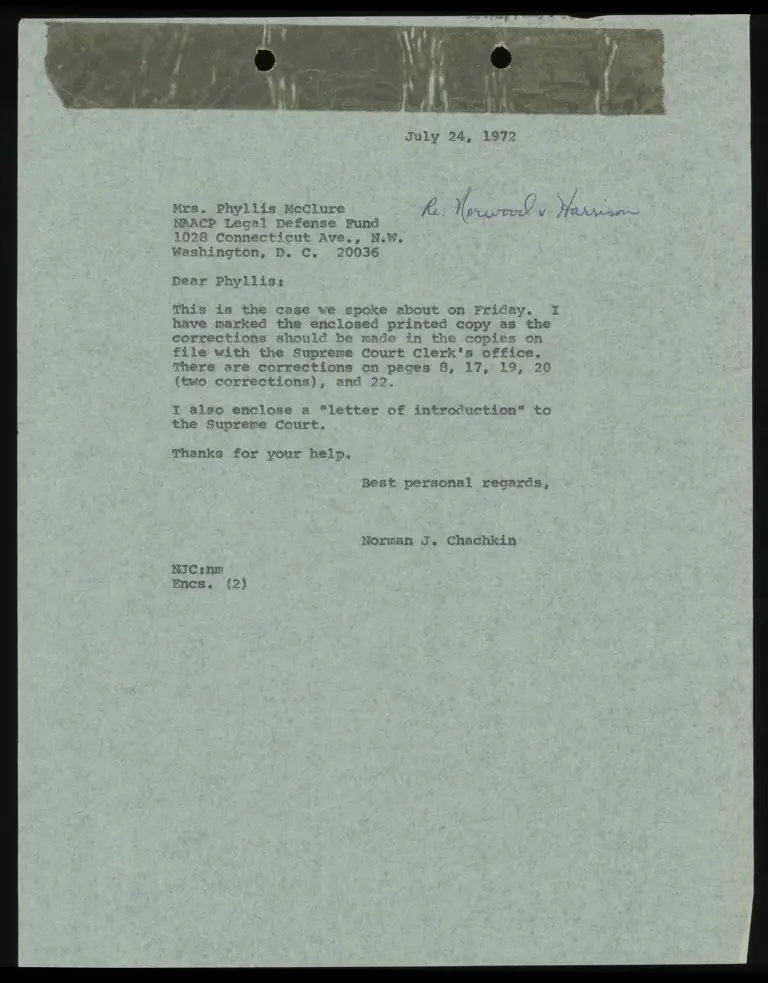 Correspondence from Chachkin to McClure Re: Jurisdictional statements corrections preview