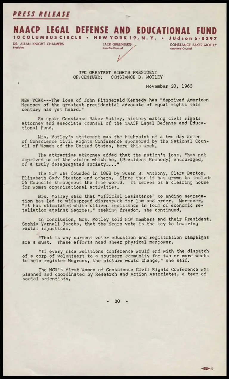 JFK Greatest Rights President of Century: Constance B. Motley preview
