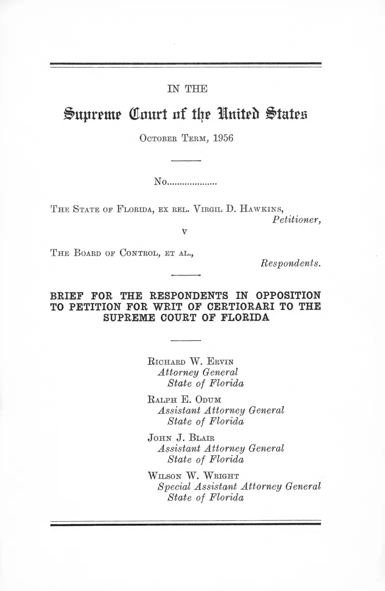 Florida v. Board of Control Brief for the Respondents in Opposition to Petition for Writ of Certiorari to the Supreme Court of Florida preview