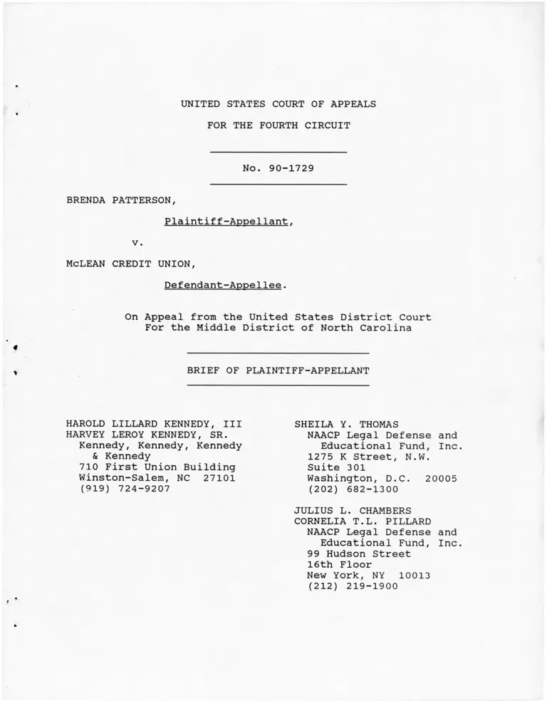 Patterson v. McLean Credit Union Brief of Plaintiff-Appellant preview