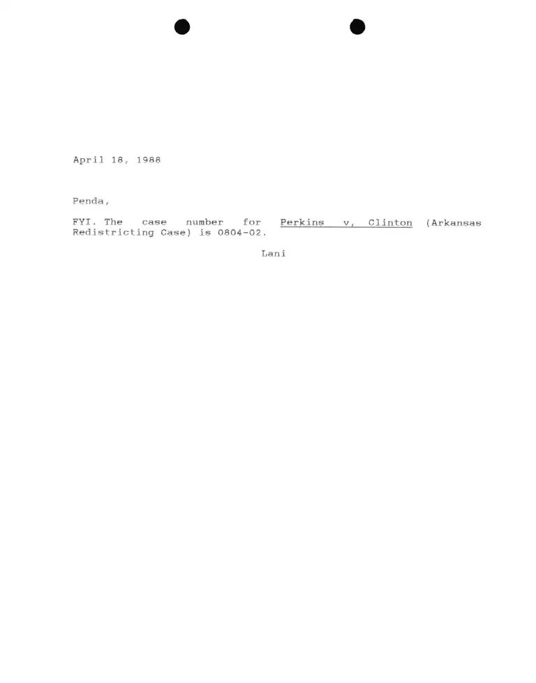 Correspondence from Lani Guinier to Penda Hair Re Perkins v. Clinton preview