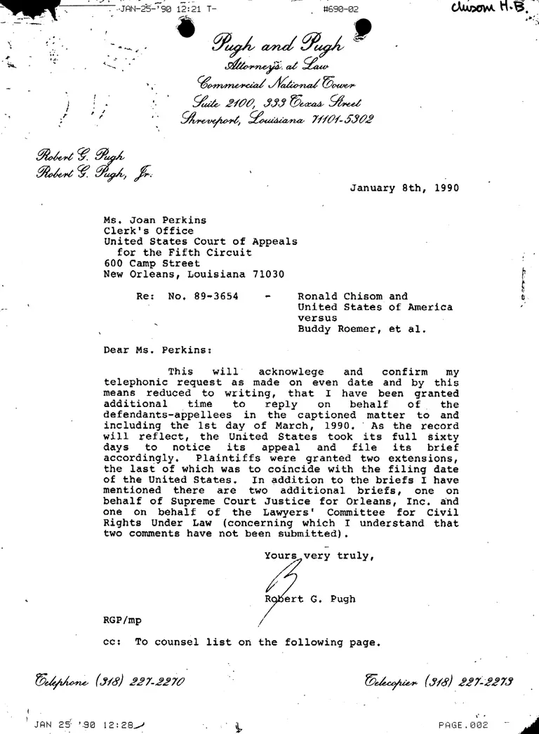 Correspondence from Pugh to Perkins (Clerk); Facsimile Transmission from Quigley to Reed preview