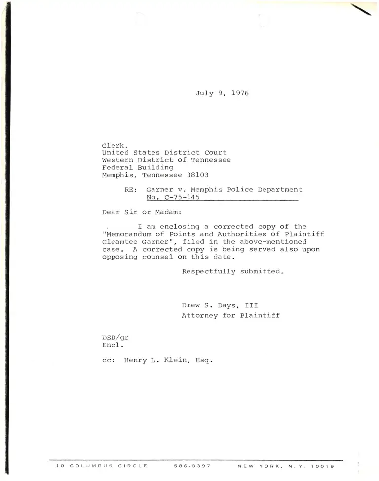 Memorandum of Points and Authorities of Plaintiff Cleamtee Garner preview