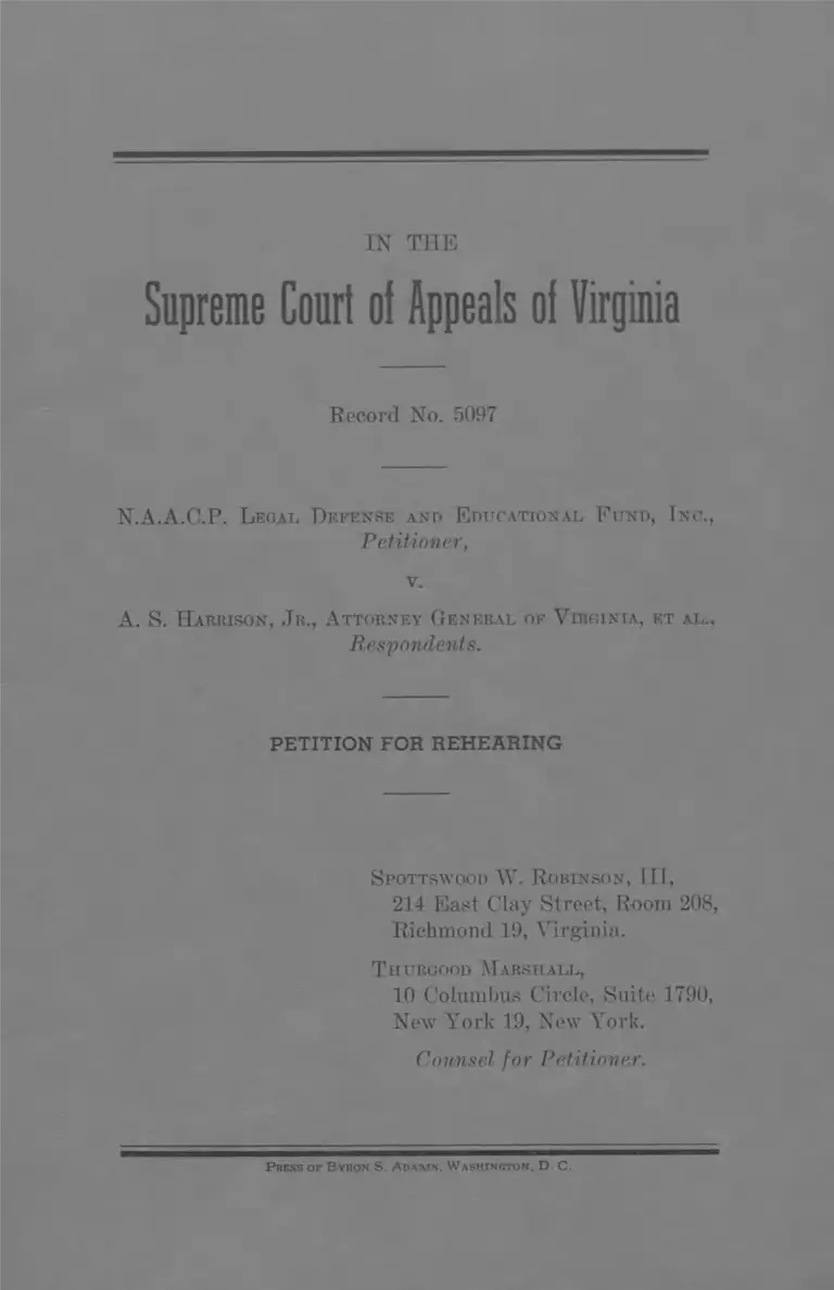 NAACP Legal Defense and Educational Fund, Inc. v. Harrison Petition for Rehearing preview