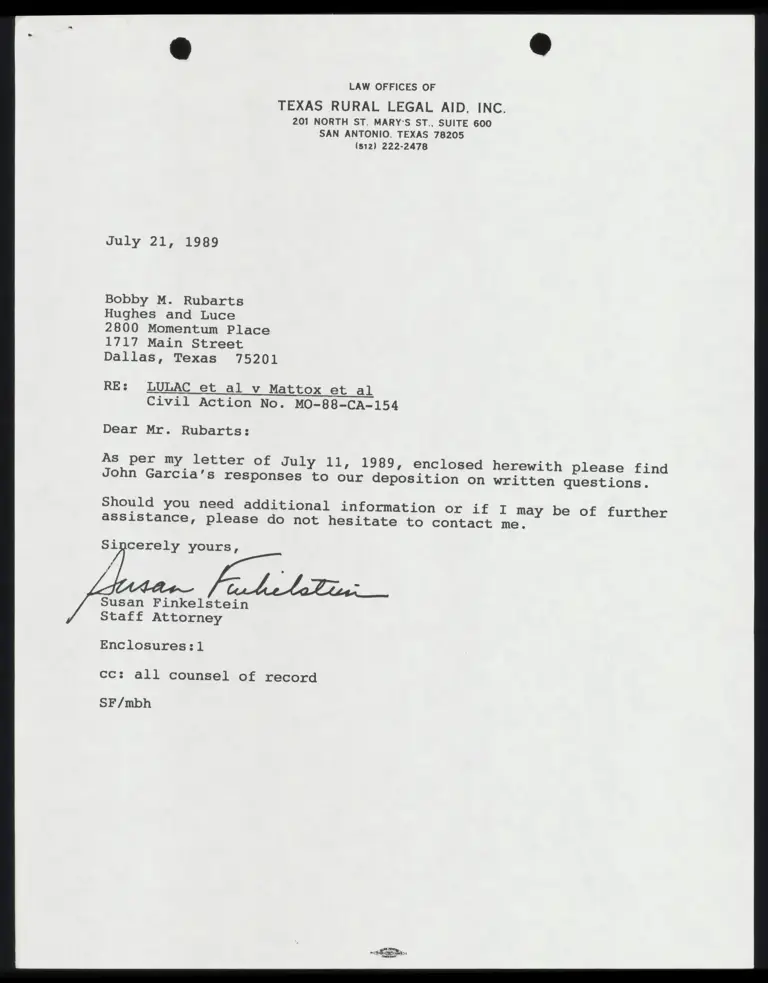 Response of John Garcia, LULAC State Director, to Deposition on Written Questions of Defendant-Intervenor Entz preview