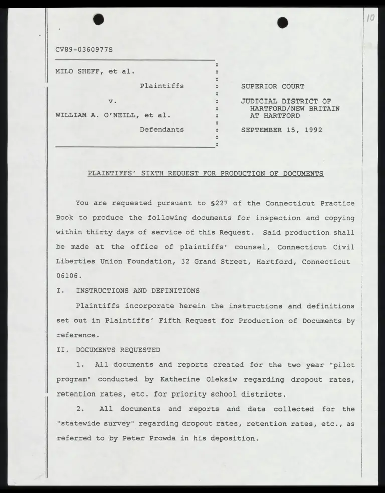 Plaintiffs' Sixth Request for Production of Documents with Notice of Service and Certificate of Service preview