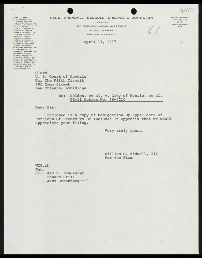 Designation by Appellants of Portions of Record to Be Included in Appendix with Cover Letter preview
