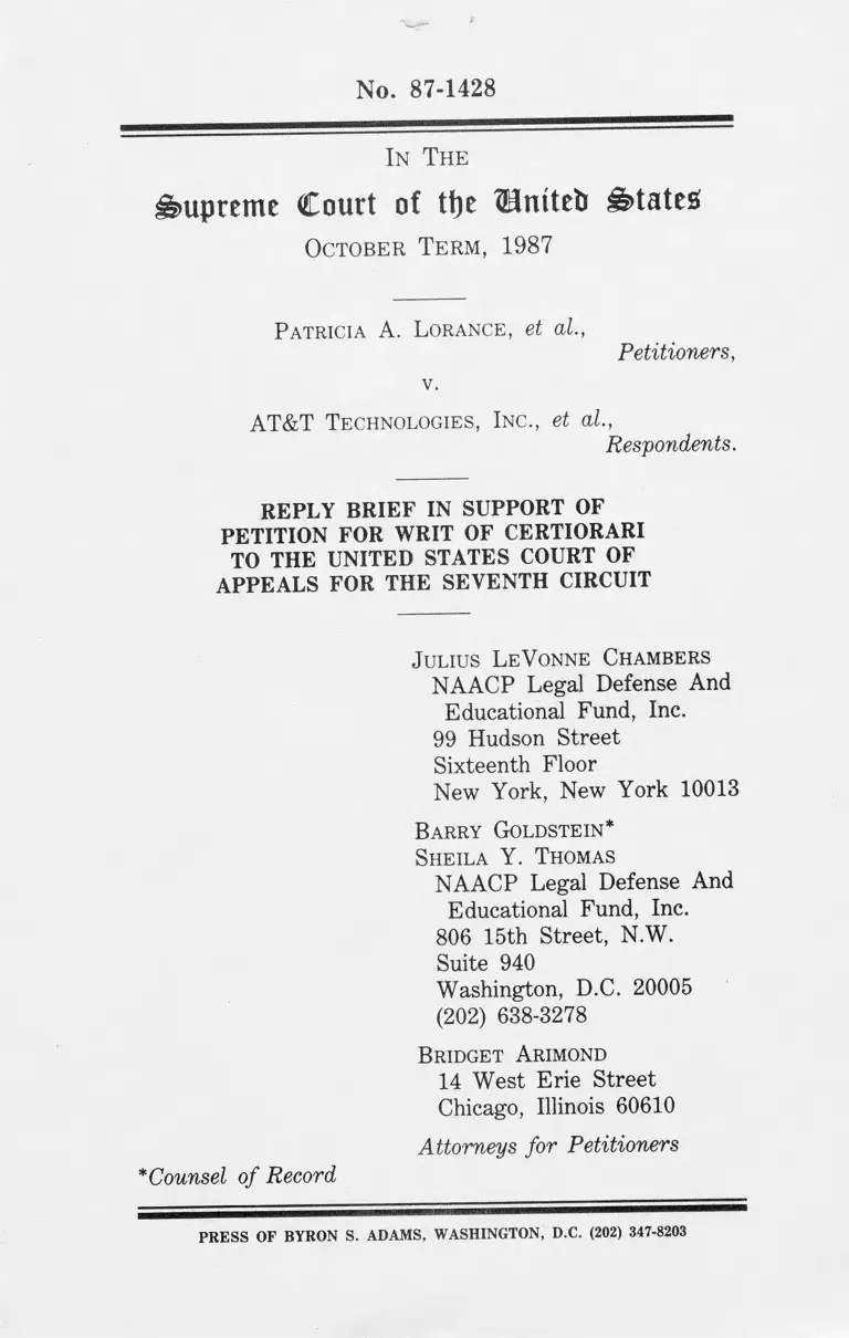 Lorance v. AT&T Technologies, Inc. Reply Brief in Support of Petition for Writ of Certiorari preview