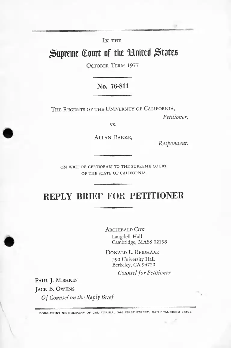 Bakke v. Regents Reply Brief for Petitioner preview