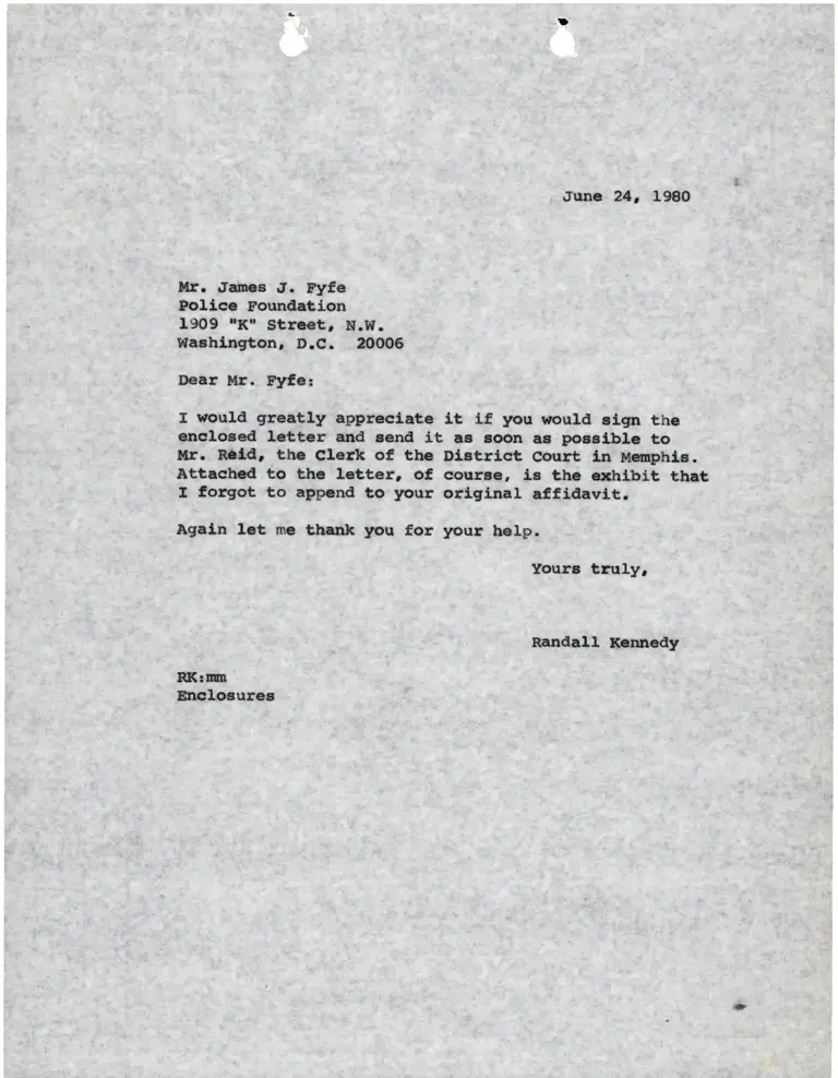Correspondence from Kennedy to Fyfe Re: Affidavit preview