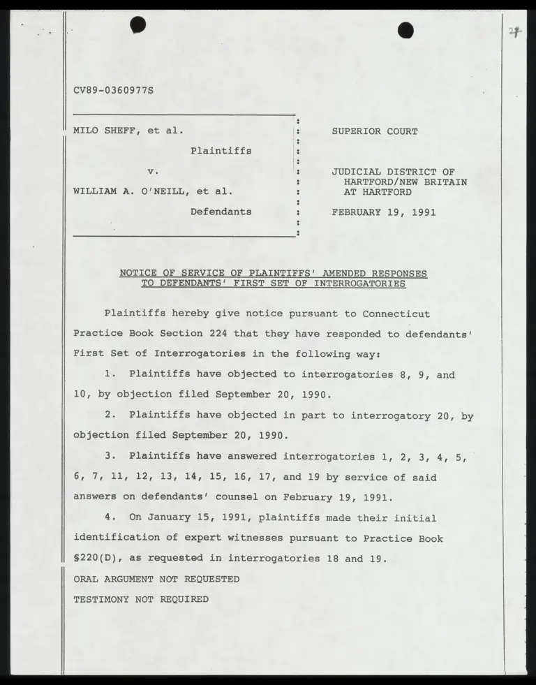 Notice of Service of Plaintiffs' Amended Responses to Defendants' First Set of Interrogatories preview