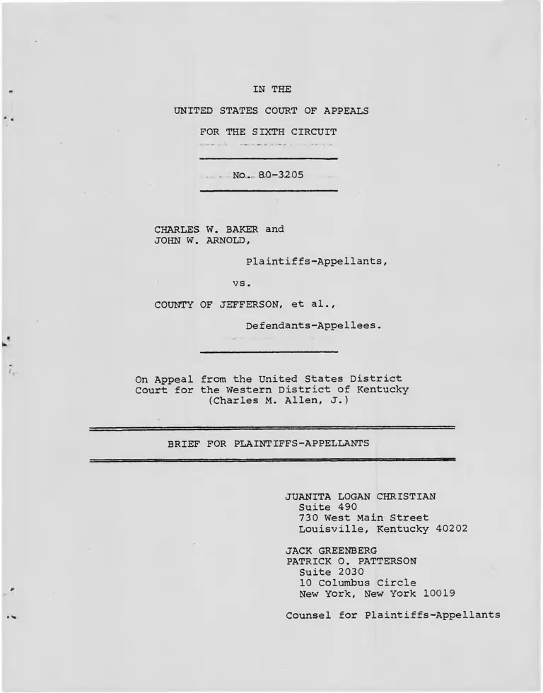 Baker v. Jefferson County Brief for Plaintiffs-Appellants preview