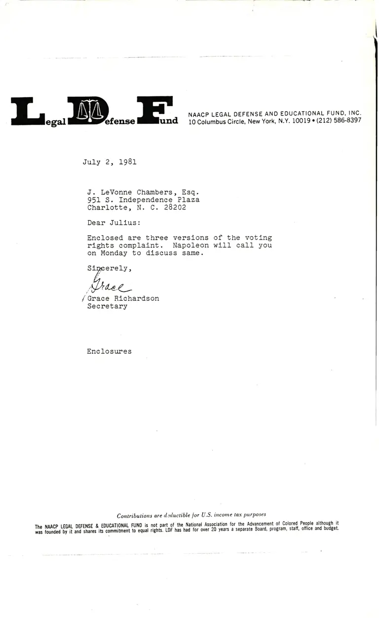 Correspondence from Richardson to Chambers preview