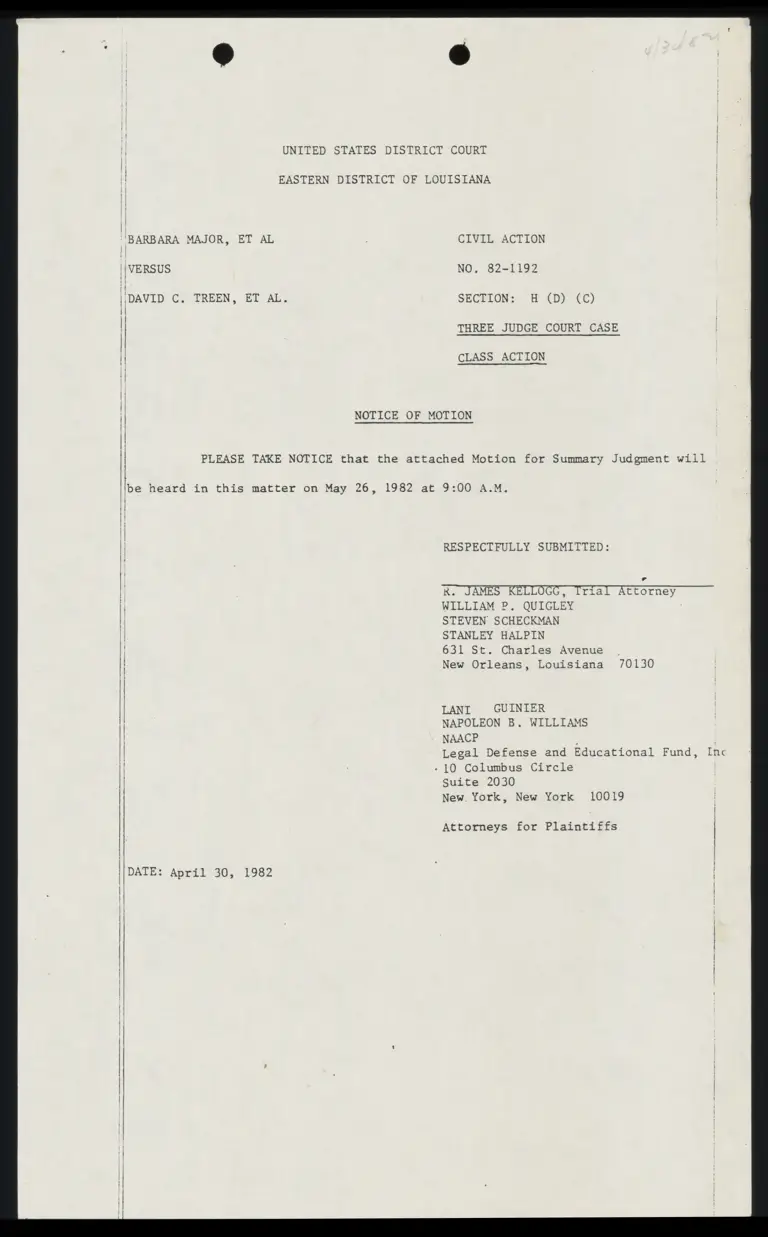 Memorandum In Support of Plaintiffs Motion for Summary Judgment; Plaintiffs Statement of Uncontested Material Facts; Notice of Motion with Complaint preview