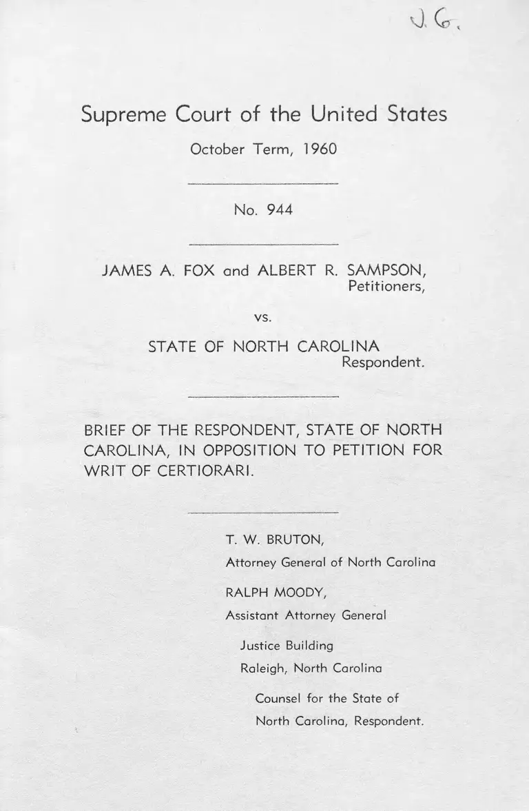 Fox v. North Carolina Brief of the Respondent in Opposition to Petition for Writ of Certiorari preview