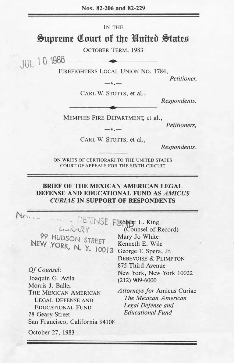Firefighter Local Union No. 1784 v. Stotts Brief Amicus Curiae preview