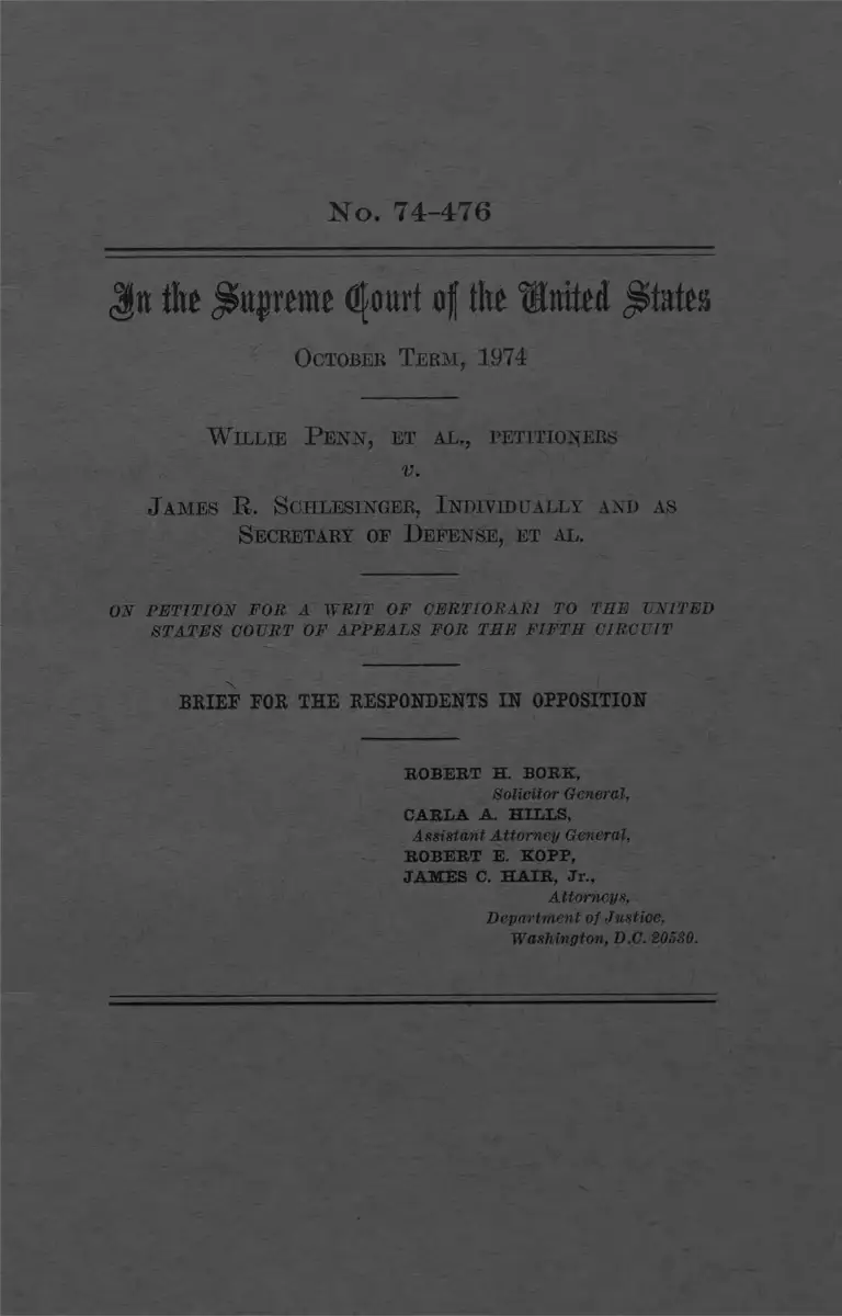 Penn v. Schlesinger Brief for the Respondents in Opposition preview