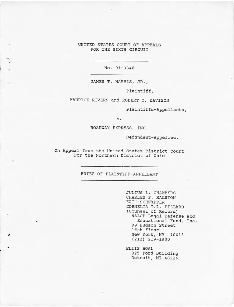 Harvis v. Roadway Express, Inc. Brief of Plaintiff-Appellant preview
