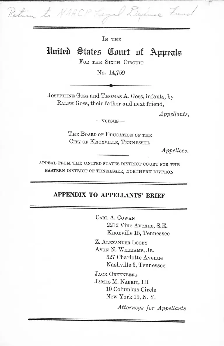Goss v. Knoxville, TN Board of Education Appendix to Appellants' Brief preview