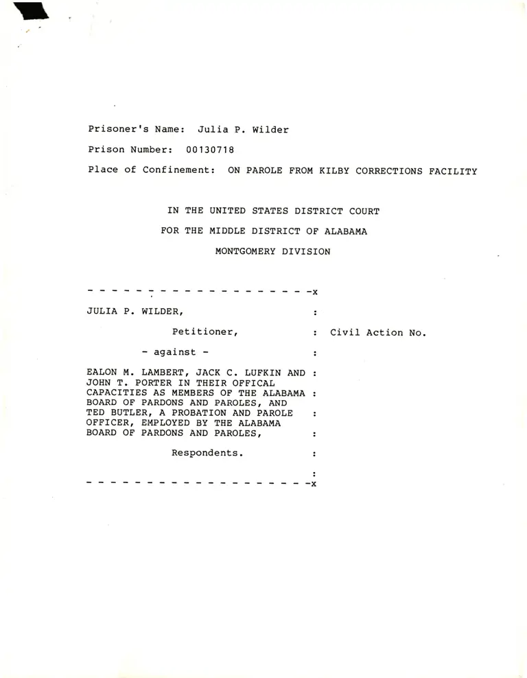 Wilder v. Lambert Petition for Writ of Habeas Corpus by a Person in State Custody preview