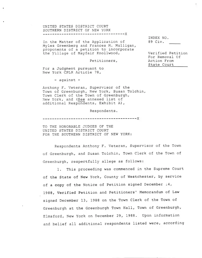 Greenberg v. Veteran Verified Petition for Removal of Action from State Court preview