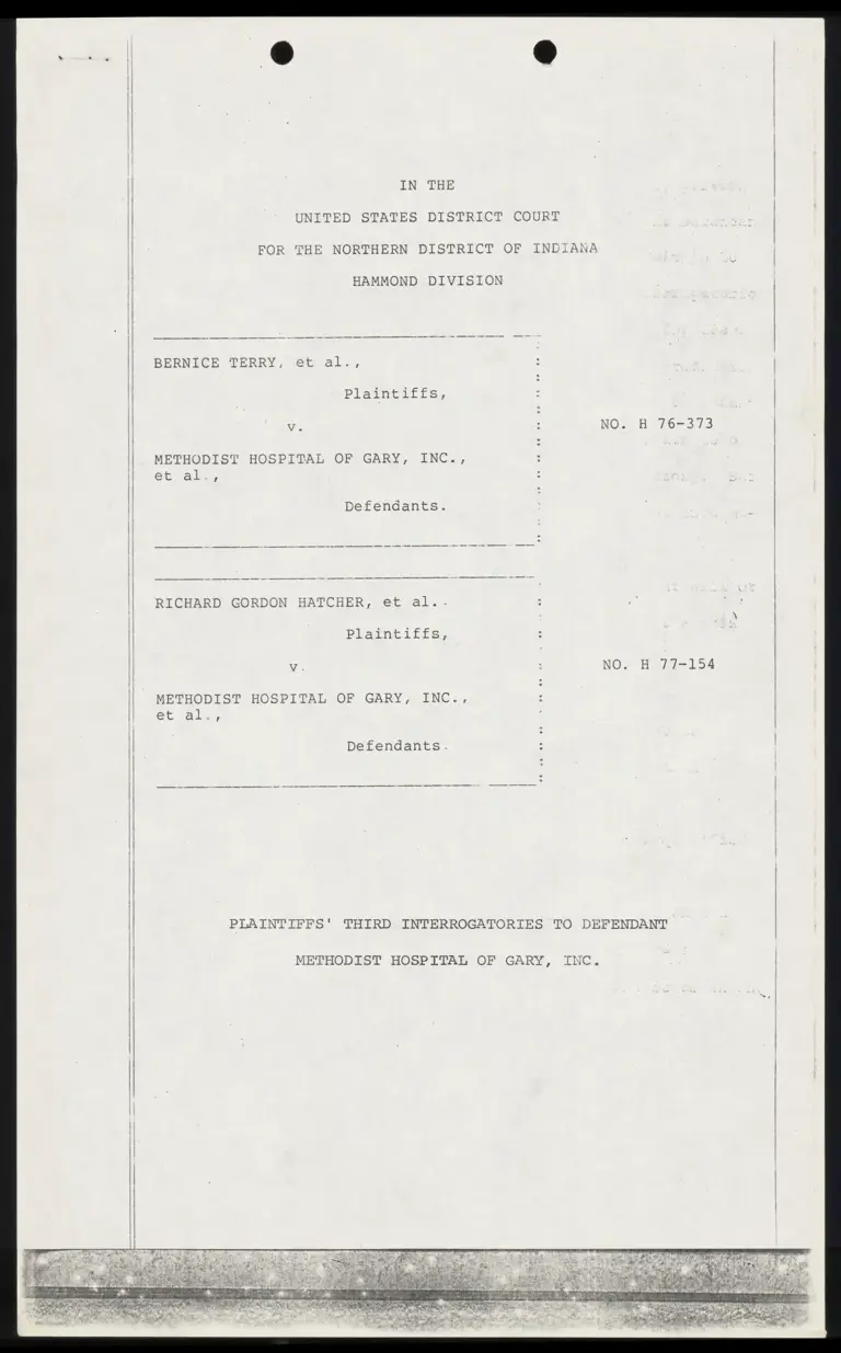 Plaintiffs' Third Interrogatories to Defendant Methodist Hospital of Gary, Inc. preview