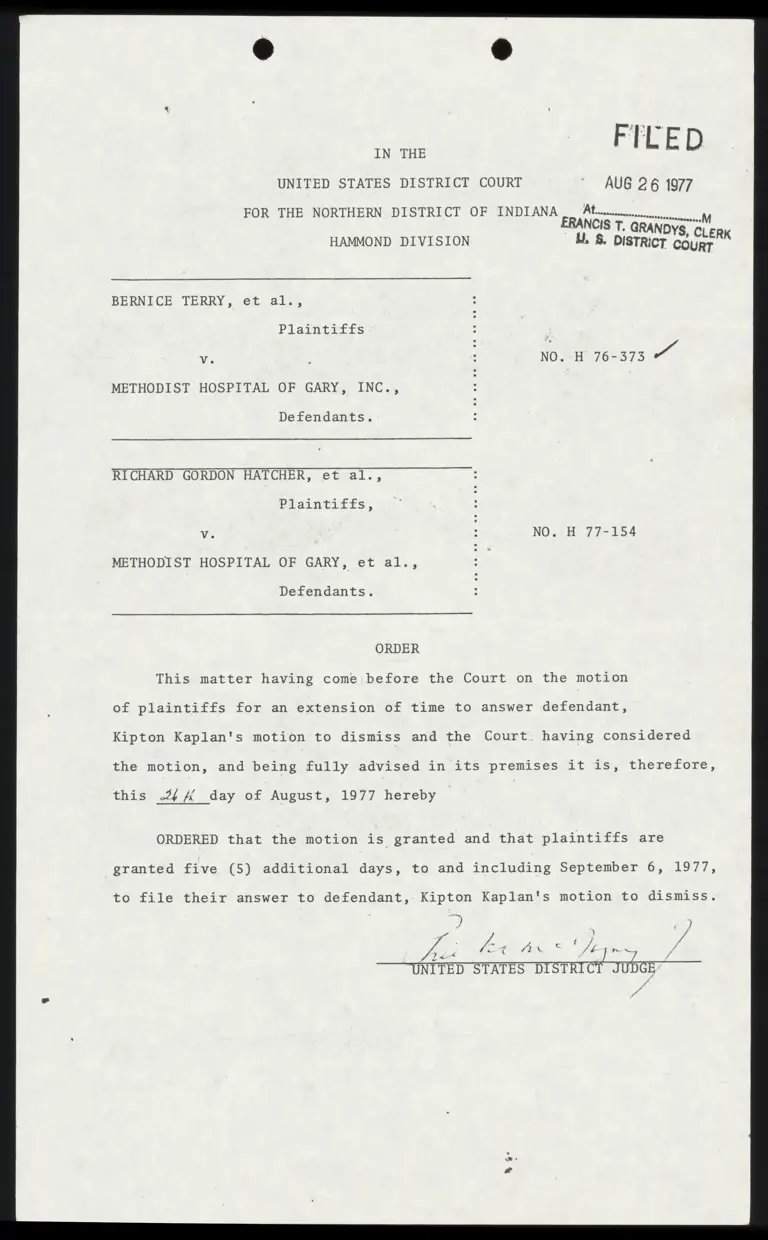 Order granting Plaintiffs' Motion for an extension of time preview