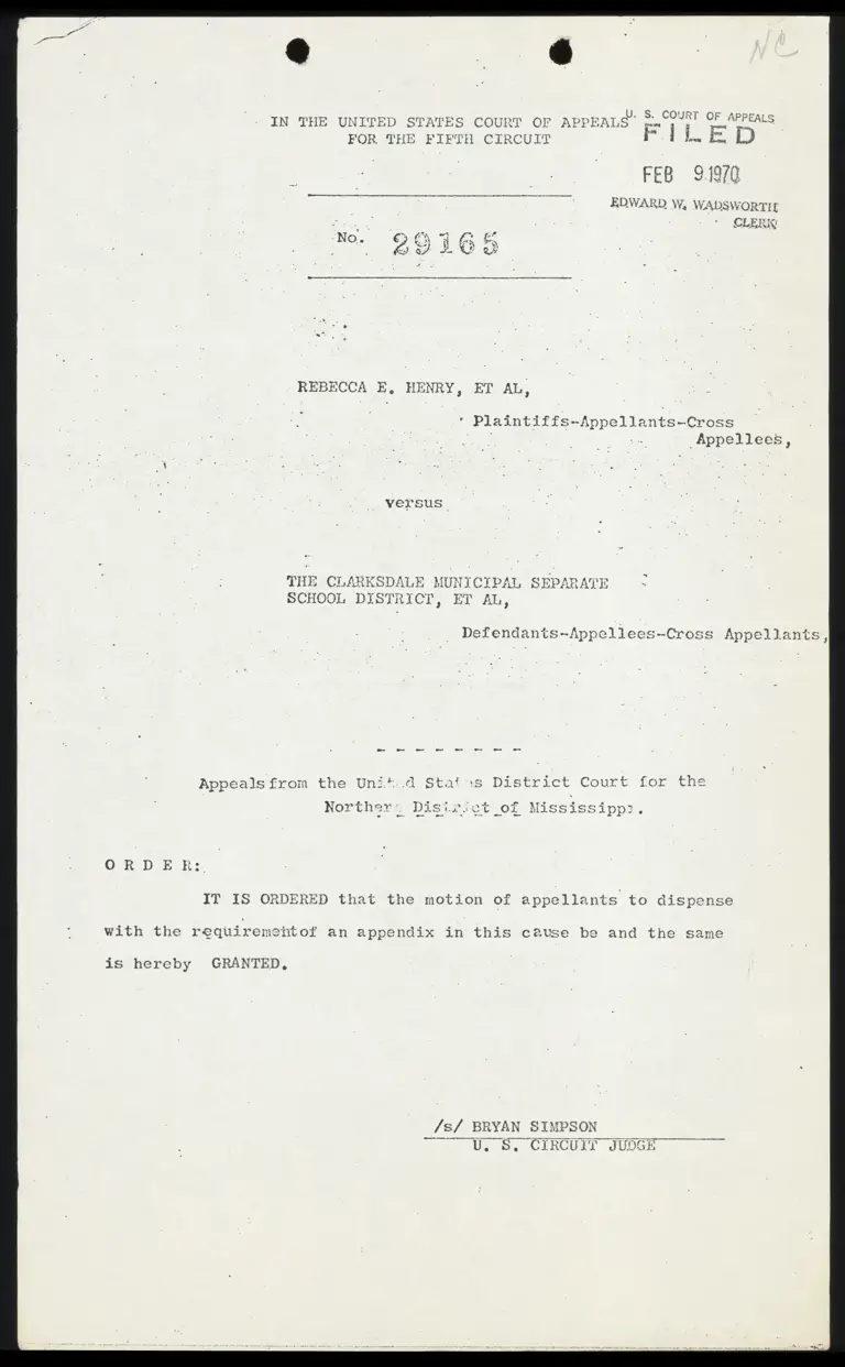 Order to Dispense of Appendix preview