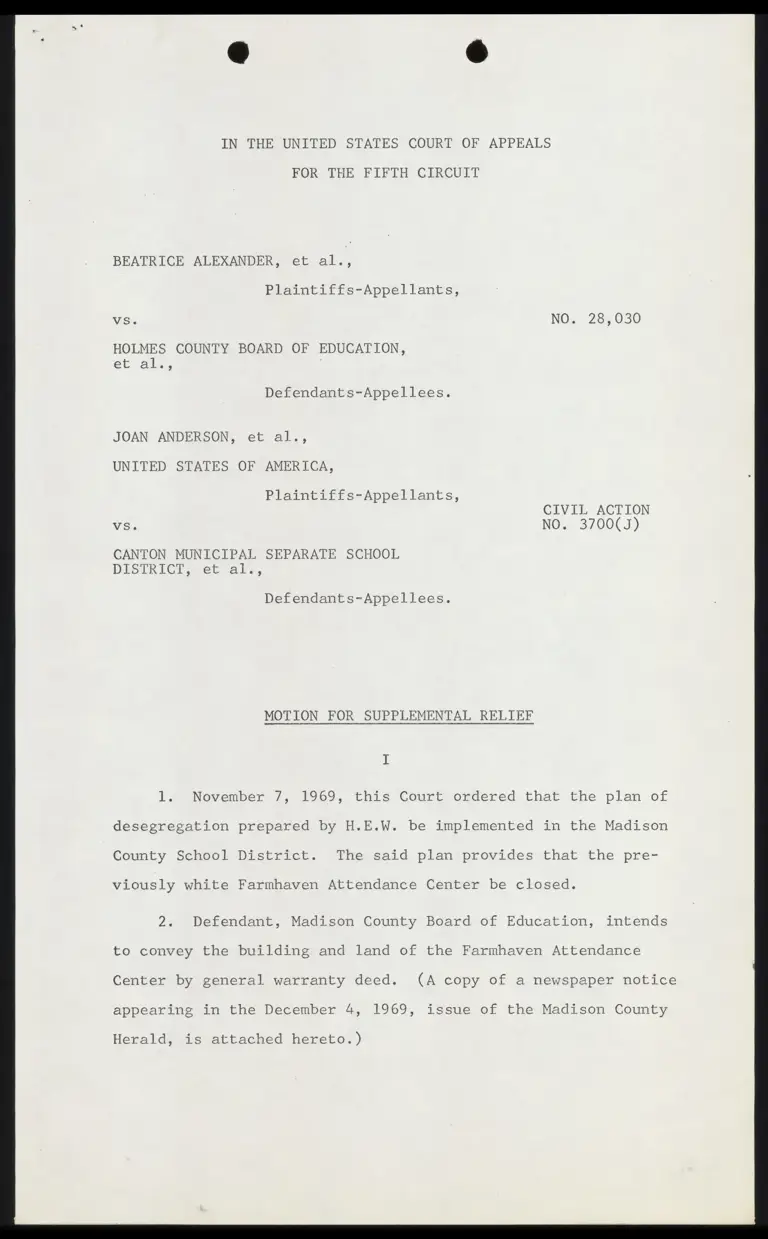Motion for Supplemental Relief; Order preview