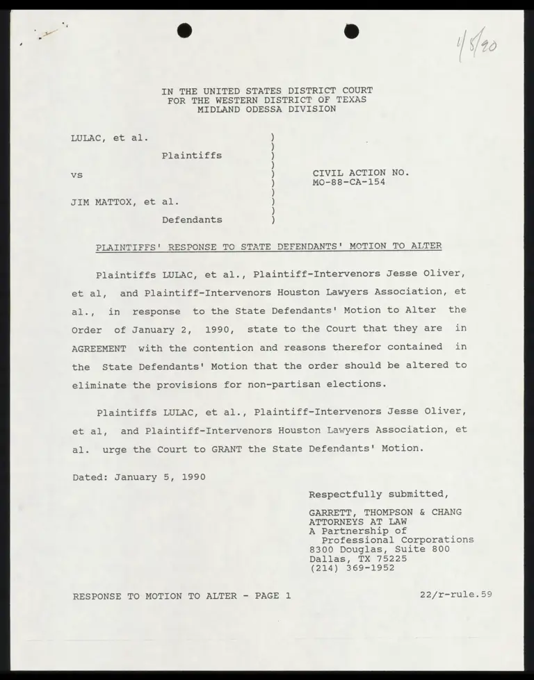 Plaintiffs' Response to State Defendants' Motion to Alter preview