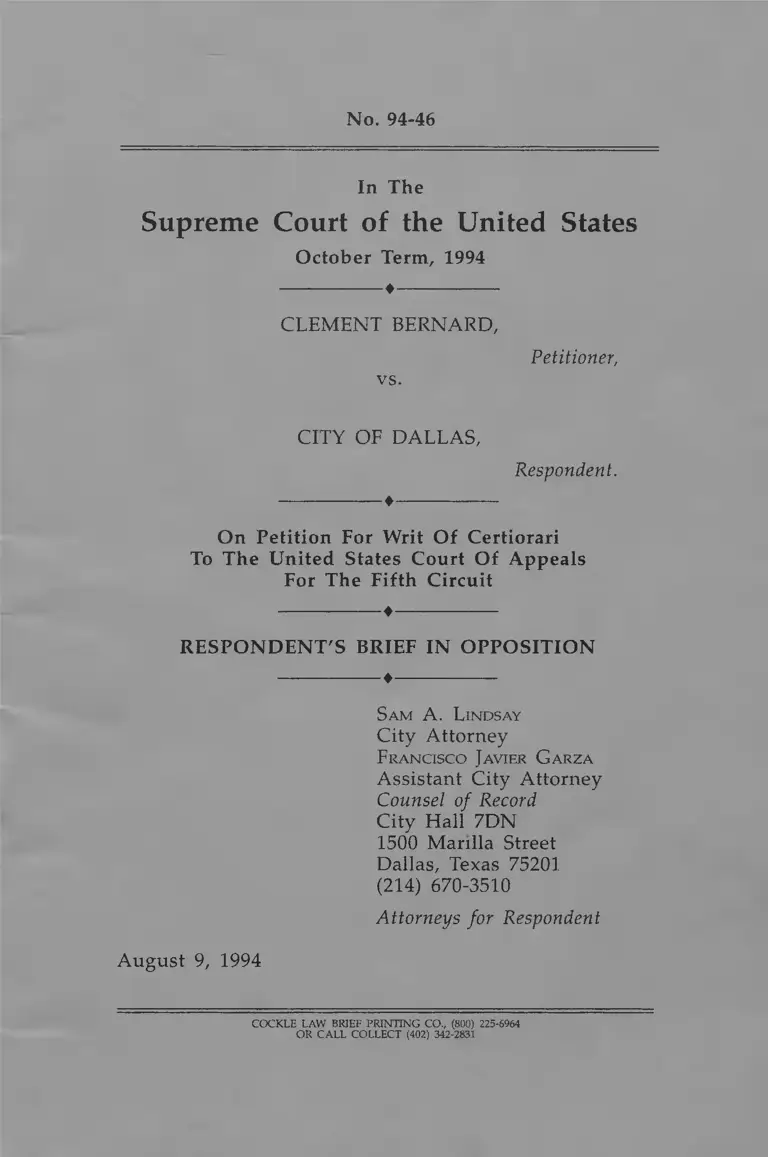 Bernard v. City of Dallas Respondent's Brief in Opposition preview