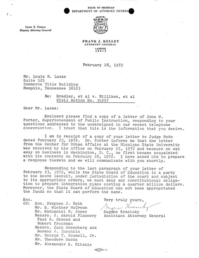 Correspondence from Krasicky to Lucas with Correspondence from Porter to Krasicky preview