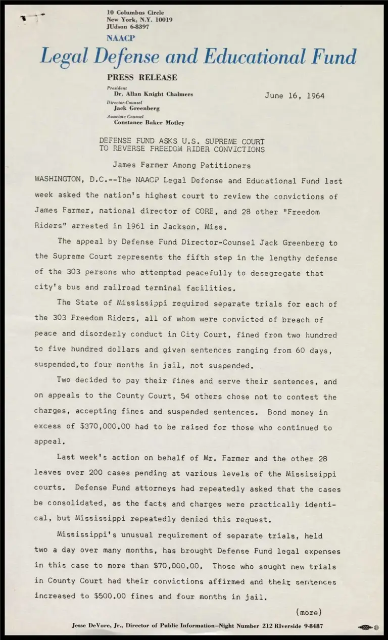 Defense Fund Asks U.S. Supreme Court to Reverse Freedom Rider Convictions preview