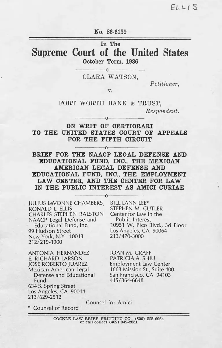 Watson v. Fort Worth Bank and Trust Brief Amicus Curiae preview