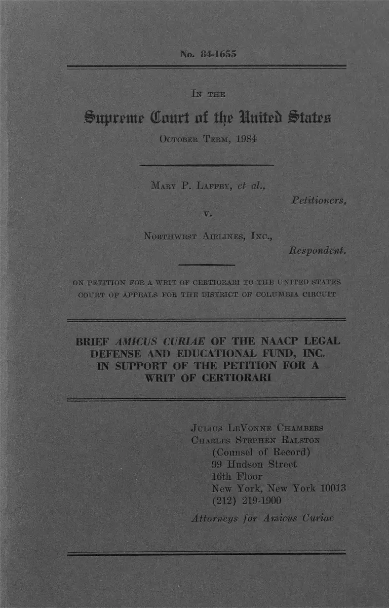 Laffey v. Northwest Airlines, Inc. Brief Amicus Curiae in Support of the Petition for a Writ of Certiorari preview