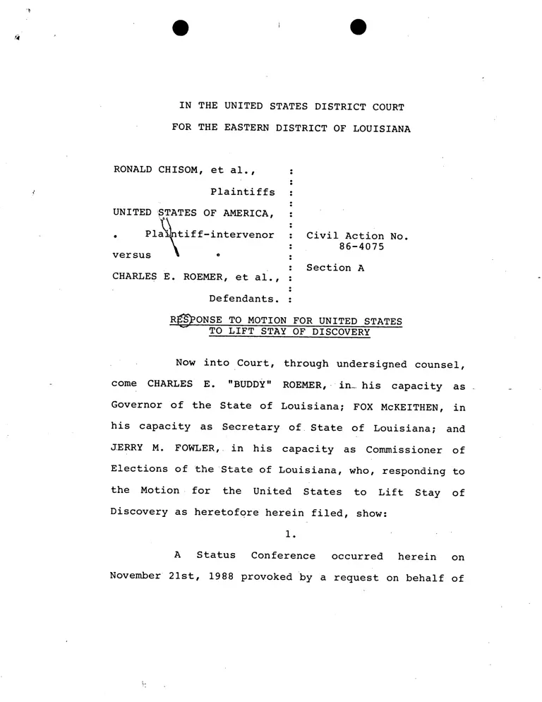 Response to Motion for United States to Lift Stay of Discovery preview