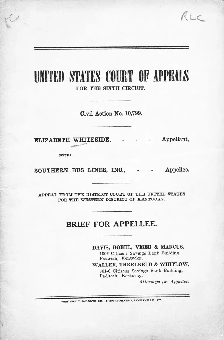 Whiteside v. Southern Bus Lines, Inc. Brief for Appellee preview