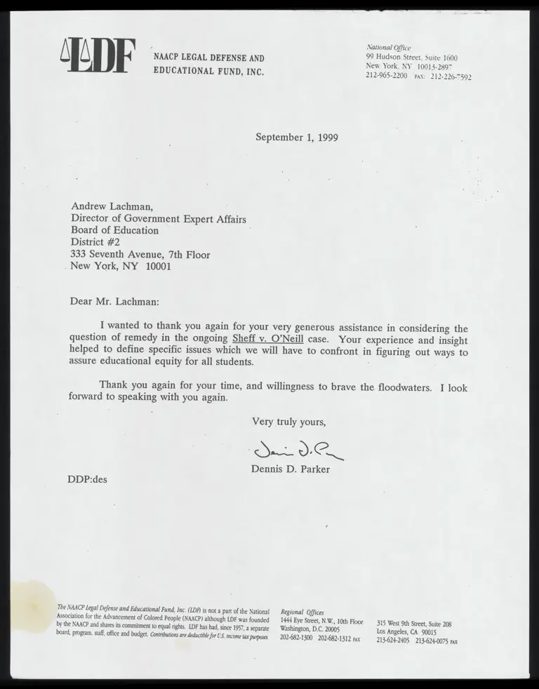 Letter from Parker to Lachman RE: Remedy Assistance preview