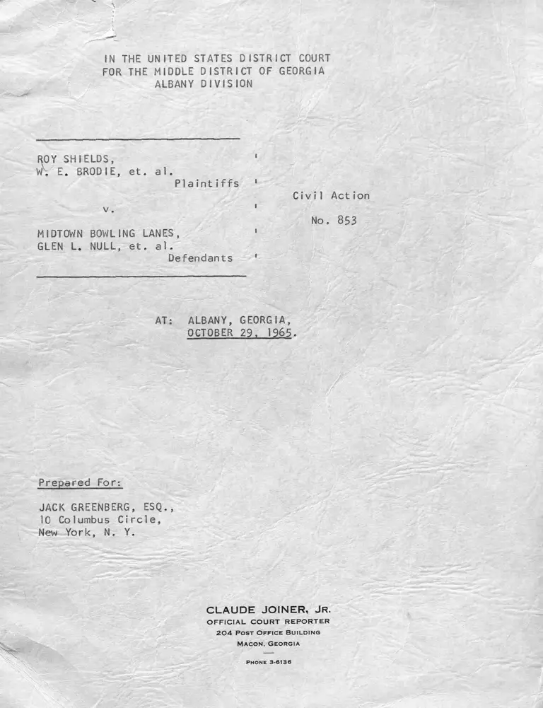 Shields v Midtown Bowling Lanes Transcript preview