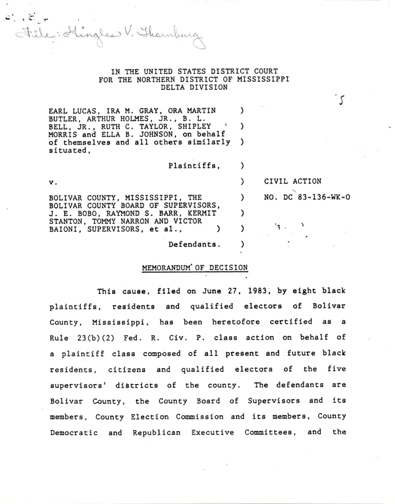 Lucas v. Bolivar County Memorandum of Decision preview